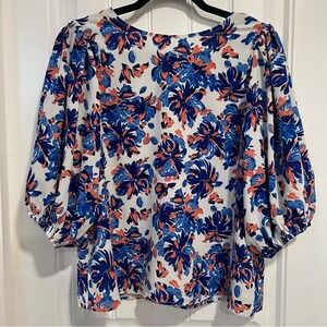 THML Women's‎ Floral Pink Blue Lined Puffy Sleeved Top. Size Medium.